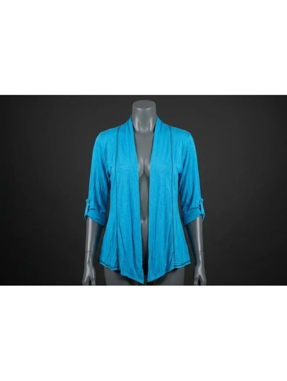 CKW Crew Knit Wear Blue Open Front Cardigan with 3/4 Sleeves